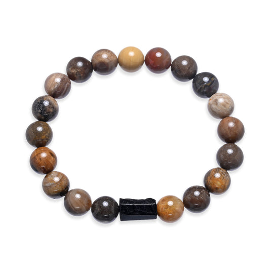 Terra Gem™ Versteinertes Holz & Schörl Armband – 10 mm