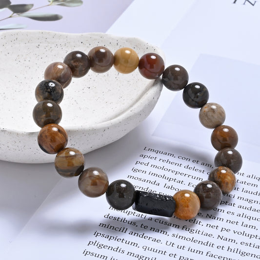 Terra Gem™ Versteinertes Holz & Schörl Armband – 10 mm