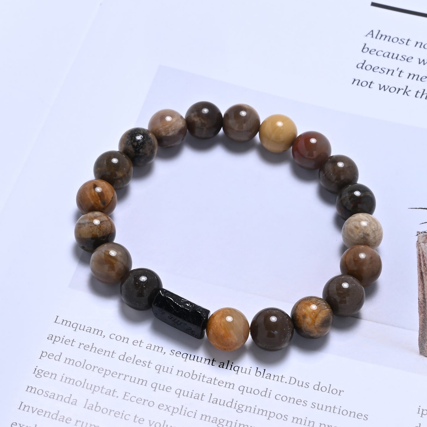 Terra Gem™ Versteinertes Holz & Schörl Armband – 10 mm